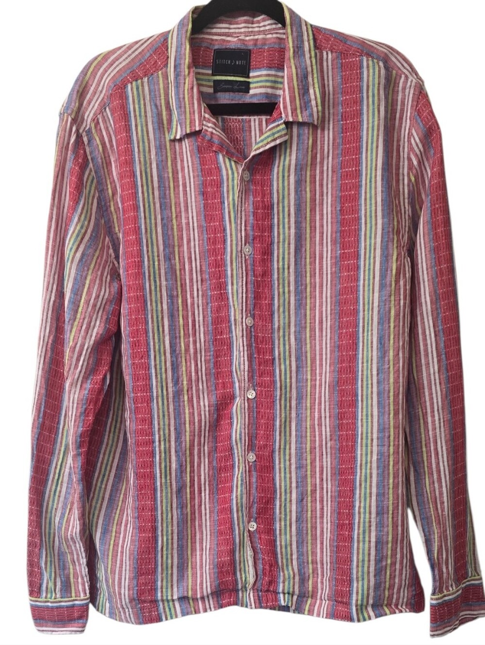Stitch Note Mens Longsleeve Button Down Front Shirt Size L